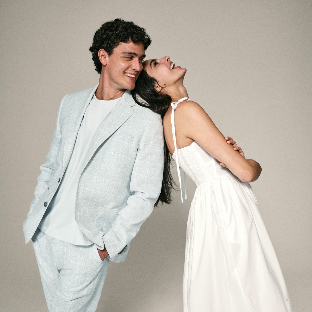 Express Outlet pastel blue tux and white dress